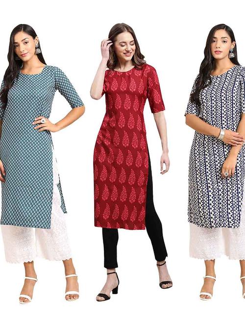 pack of 3 multi colored kurtas - 19400326 - Very Small Image - 1