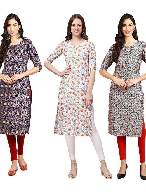 pack of 3 multi colored kurtas - 19400341 - Very Small Image - 1