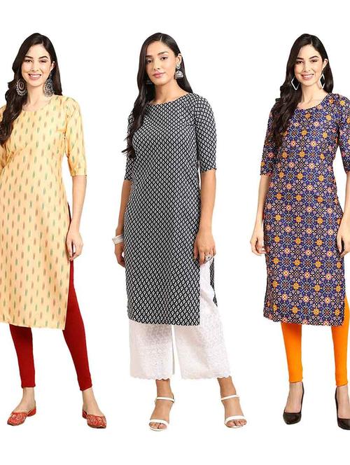 pack of 3 multi colored kurtas - 19400346 - Very Small Image - 1