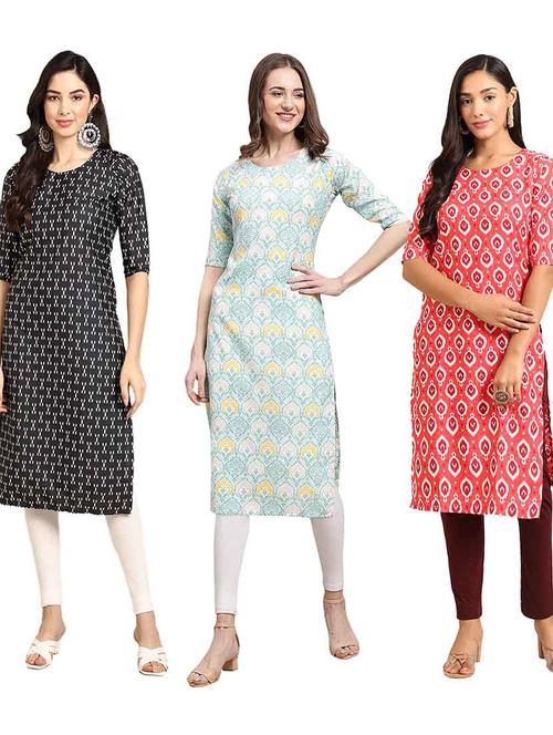 pack of 3 multi colored kurtas - 19400348 - Very Small Image - 1