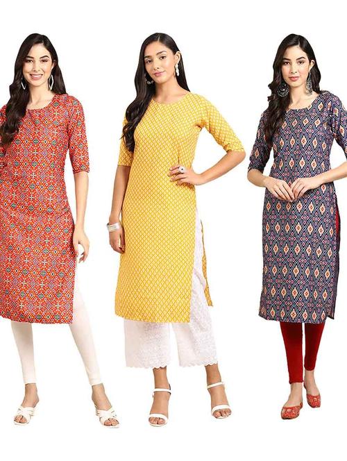 pack of 3 multi colored kurtas - 19400351 - Very Small Image - 1