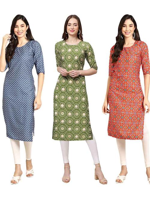 pack of 3 multi colored kurtas - 19400356 - Very Small Image - 1