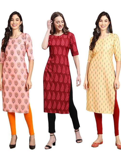 multi coloured printed straight kurta set - 19400360 - Very Small Image - 1