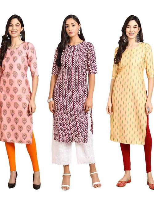 multi coloured printed straight kurta set - 19400361 - Very Small Image - 1