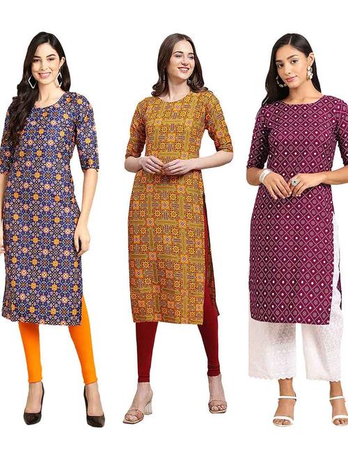 multi coloured printed straight kurta set - 19400362 - Very Small Image - 1