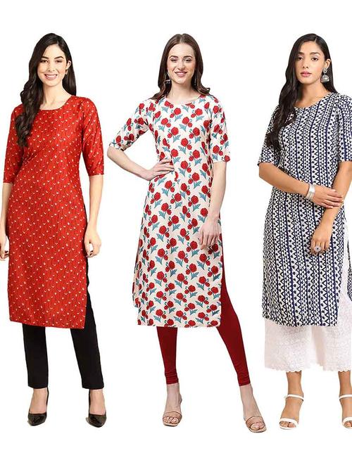 multi coloured printed straight kurta set - 19400366 - Very Small Image - 1