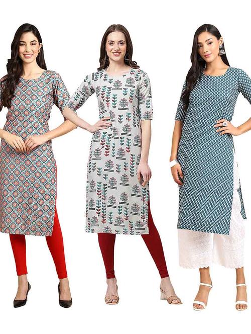 multi coloured printed straight kurta set - 19400369 - Very Small Image - 1