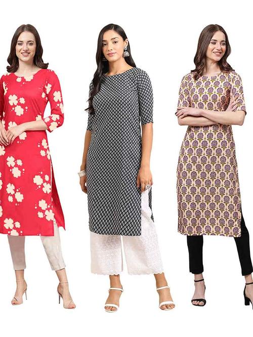 multi coloured printed straight kurta set - 19400371 - Very Small Image - 1