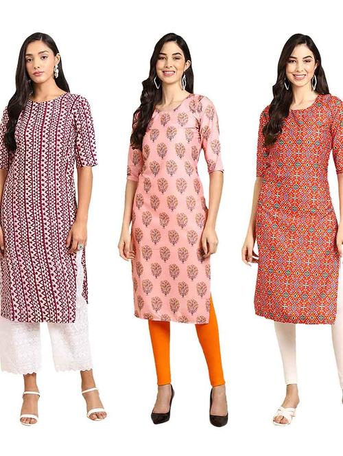 multi coloured printed straight kurta set - 19400382 - Very Small Image - 1