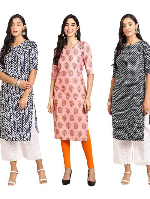 multi coloured printed straight kurta set - 19400388 - Very Small Image - 1