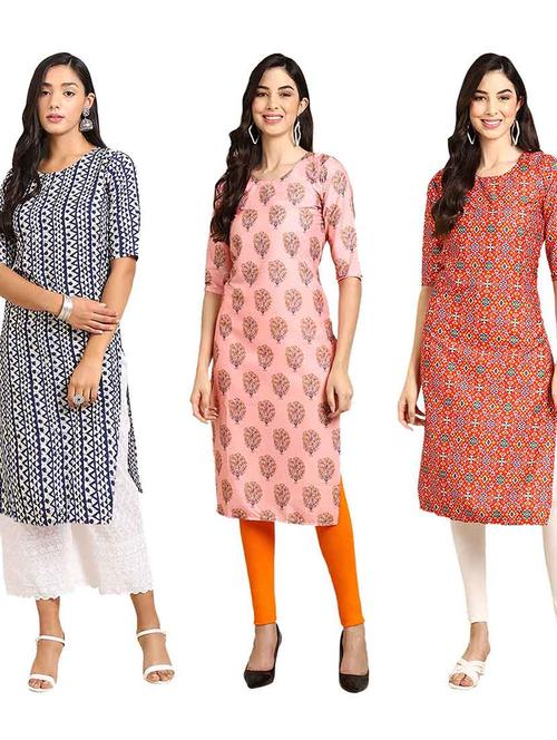 multi coloured printed straight kurta set - 19400389 - Very Small Image - 1
