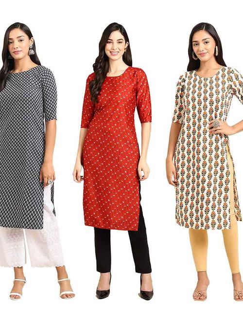 multi coloured printed straight kurta set - 19400397 - Very Small Image - 1
