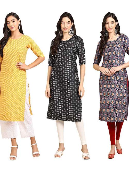 multi coloured printed straight kurta set - 19400398 - Very Small Image - 1