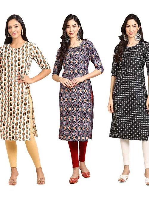 multi coloured printed straight kurta set - 19400412 - Very Small Image - 1