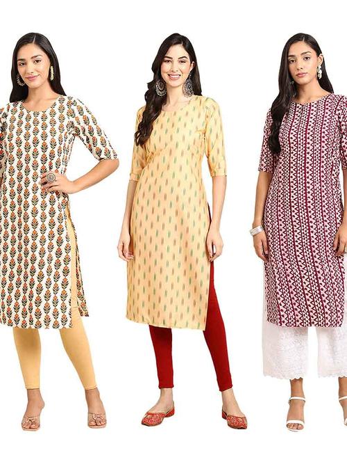 multi coloured printed straight kurta set - 19400413 - Very Small Image - 1