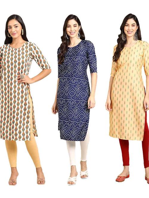 multi coloured printed straight kurta set - 19400414 - Very Small Image - 1