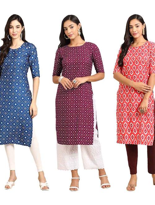 multi coloured printed straight kurta set - 19400420 - Very Small Image - 1