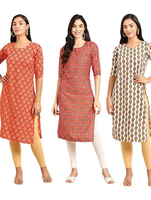 multi coloured printed straight kurta set - 19400423 - Very Small Image - 1