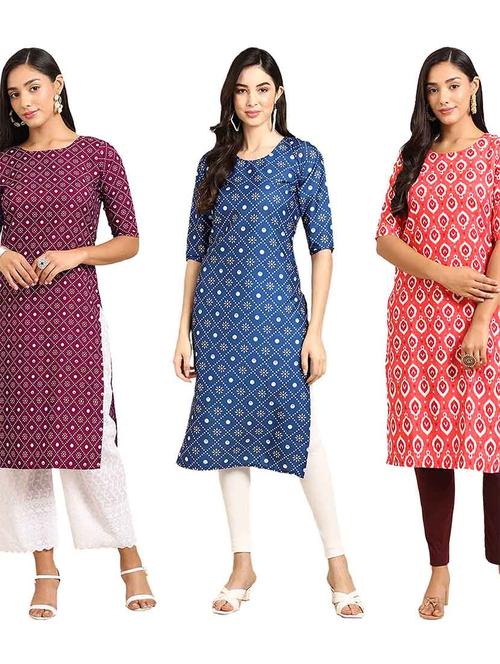 multi coloured printed straight kurta set - 19400428 - Very Small Image - 1
