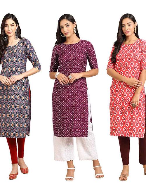 multi coloured printed straight kurta set - 19400439 - Very Small Image - 1