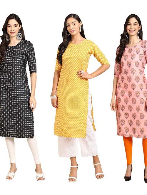 multi coloured printed straight kurta set - 19400449 - Very Small Image - 1