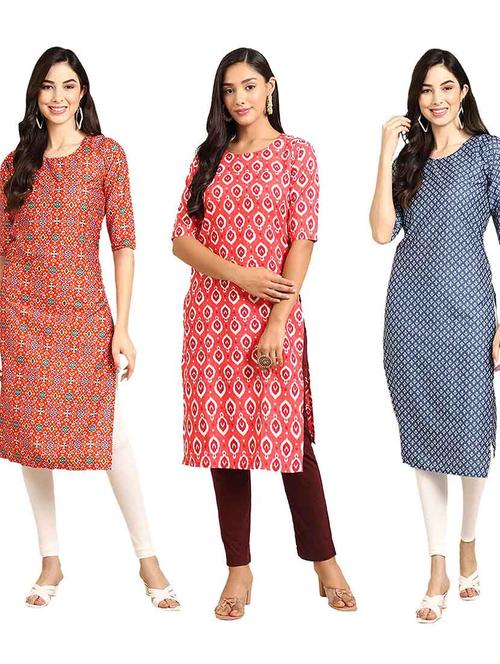 multi coloured printed straight kurta set - 19400452 - Very Small Image - 1