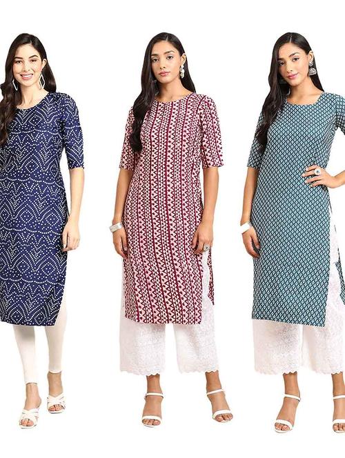 multi coloured printed straight kurta set - 19400458 - Very Small Image - 1