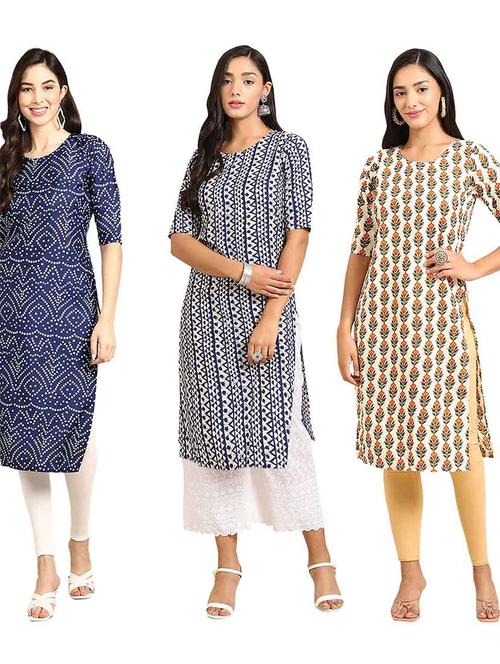multi coloured printed straight kurta set - 19400460 - Very Small Image - 1