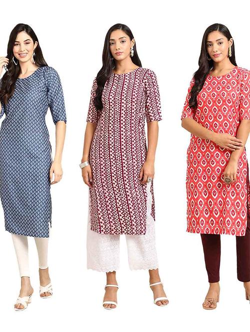 pack of 3 multi colored kurtas - 19400465 - Very Small Image - 1