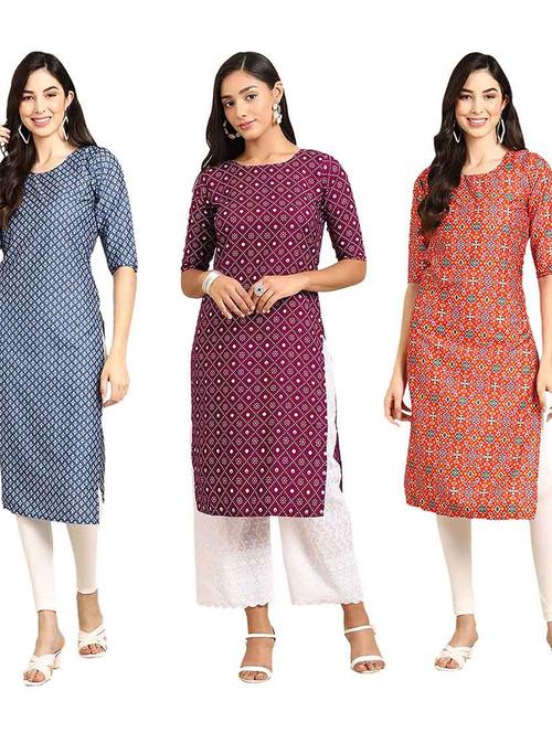 pack of 3 multi colored kurtas - 19400469 - Very Small Image - 1