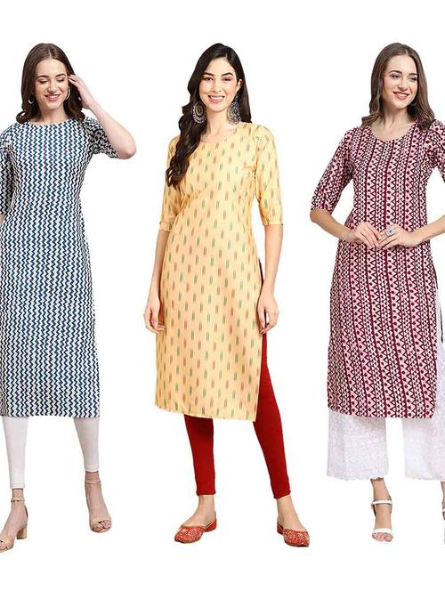 pack of 3 multi colored kurtas - 19400503 - Very Small Image - 1