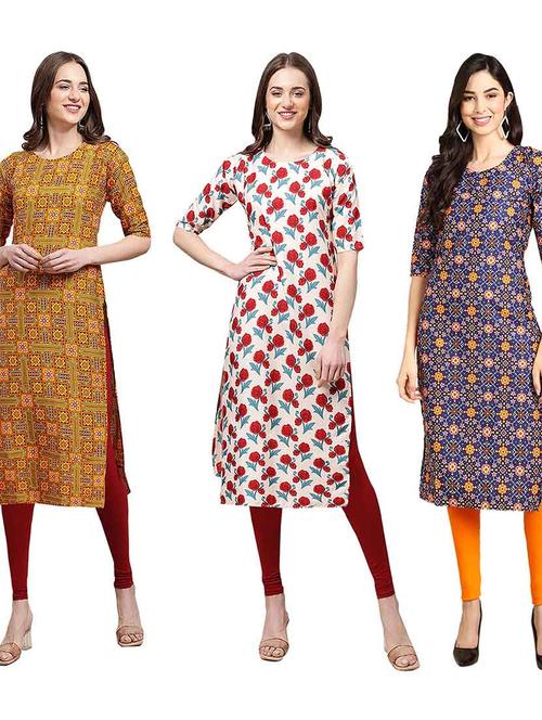 pack of 3 multi colored kurtas - 19400509 - Very Small Image - 1