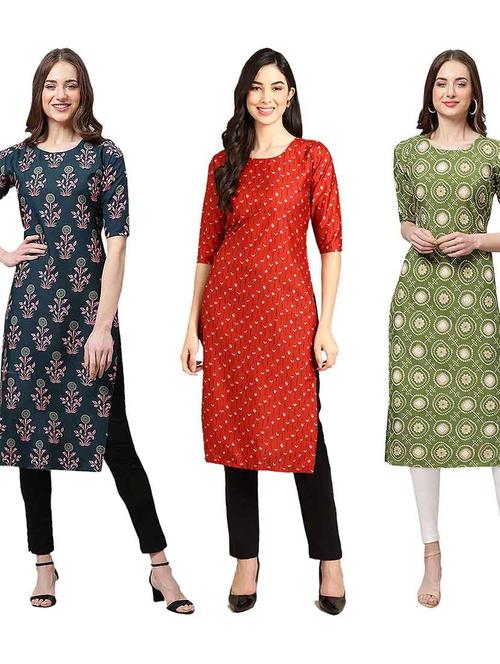 pack of 3 multi colored kurtas - 19400517 - Very Small Image - 1