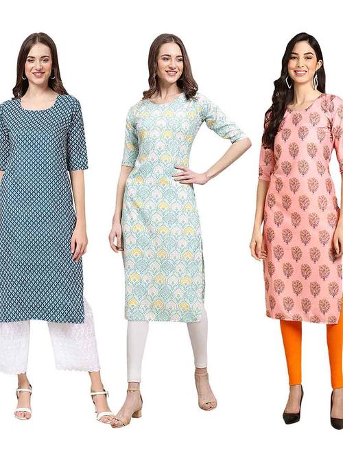 pack of 3 multi colored kurtas - 19400560 - Very Small Image - 1