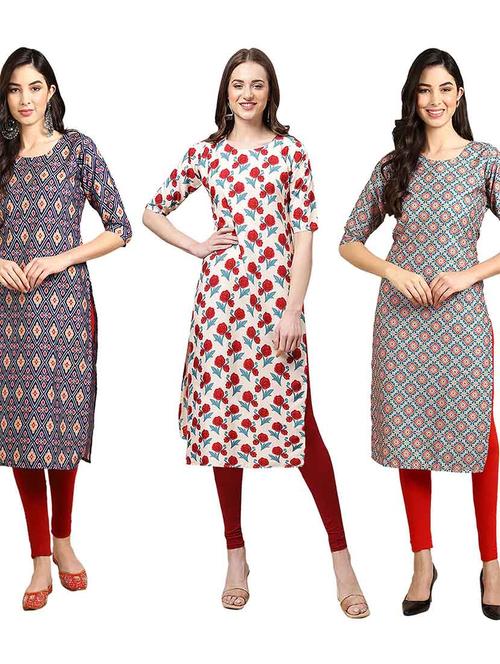 pack of 3 multi colored kurtas - 19400574 - Very Small Image - 1
