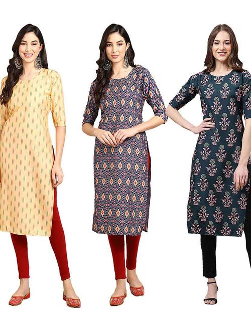 pack of 3 multi colored kurtas - 19400577 - Very Small Image - 1