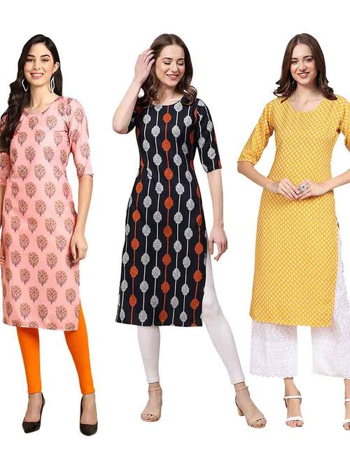 pack of 3 multi colored kurtas - 19400590 - Very Small Image - 1