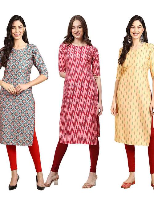 pack of 3 multi colored kurtas - 19400599 - Very Small Image - 1