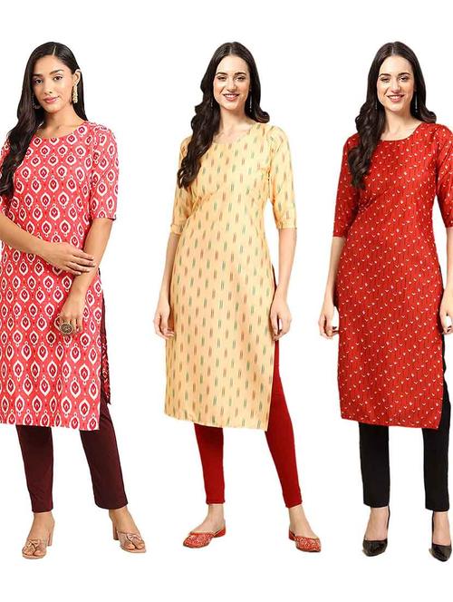 pack of 3 printed straight kurta - 19400606 - Very Small Image - 1
