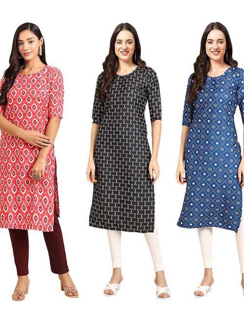 pack of 3 printed straight kurta - 19400607 - Very Small Image - 1
