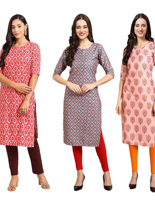 pack of 3 printed straight kurta - 19400610 - Very Small Image - 1