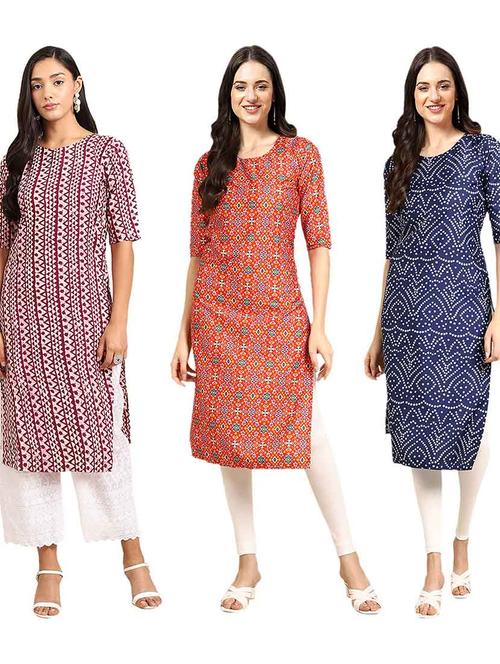 pack of 3 printed straight kurta - 19400614 - Very Small Image - 1