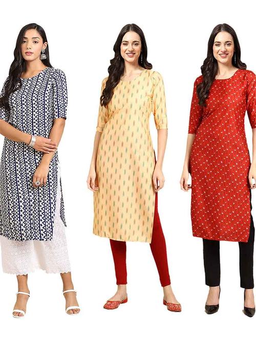 pack of 3 printed straight kurta - 19400618 - Very Small Image - 1