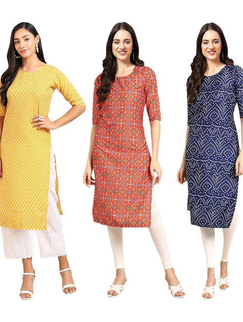 pack of 3 printed straight kurta - 19400632 - Very Small Image - 1