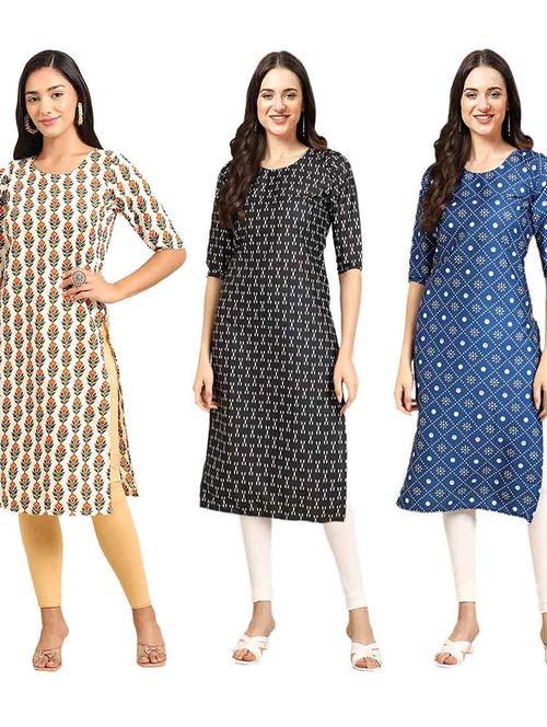 pack of 3 printed straight kurta - 19400643 - Very Small Image - 1