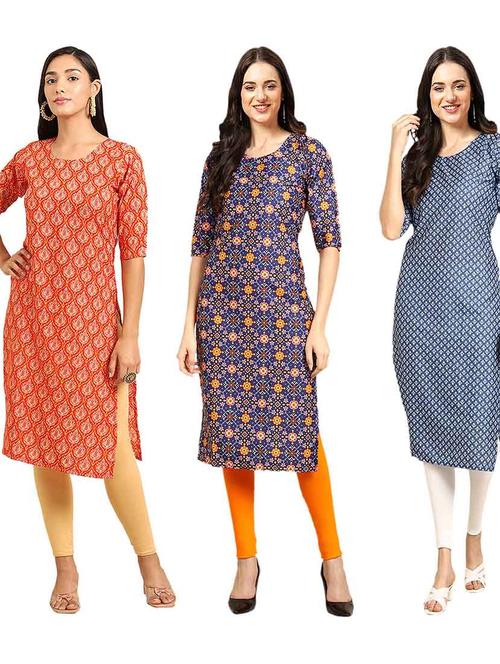 pack of 3 printed straight kurta - 19400657 - Very Small Image - 1