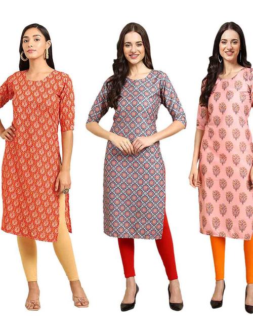pack of 3 printed straight kurta - 19400658 - Very Small Image - 1