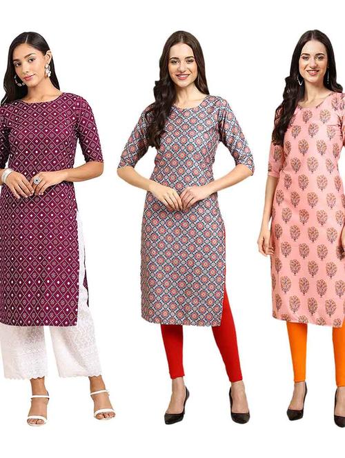 pack of 3 printed straight kurta - 19400664 - Very Small Image - 1