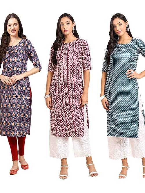 pack of 3 printed straight kurta - 19400665 - Very Small Image - 1
