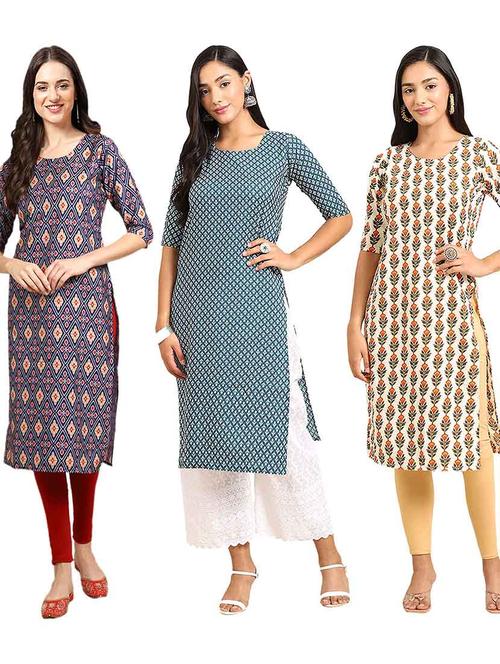 pack of 3 printed straight kurta - 19400668 - Very Small Image - 1
